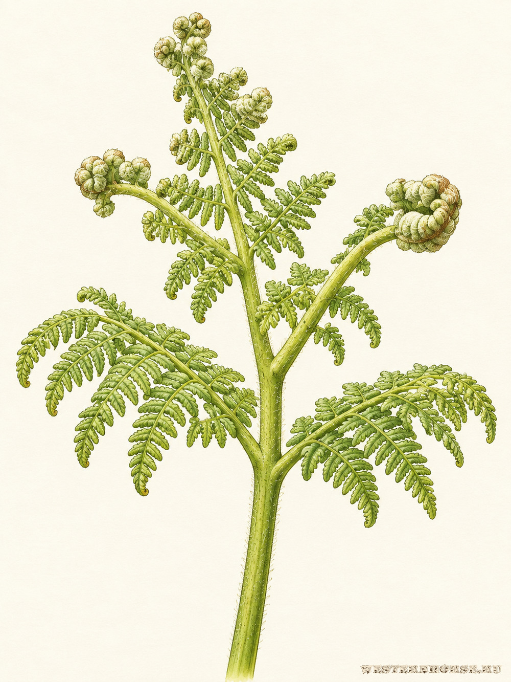 Иллюстрация: Орляк обыкновенный (Pteridium aquilinum) — разворачивающаяся молодая вайя