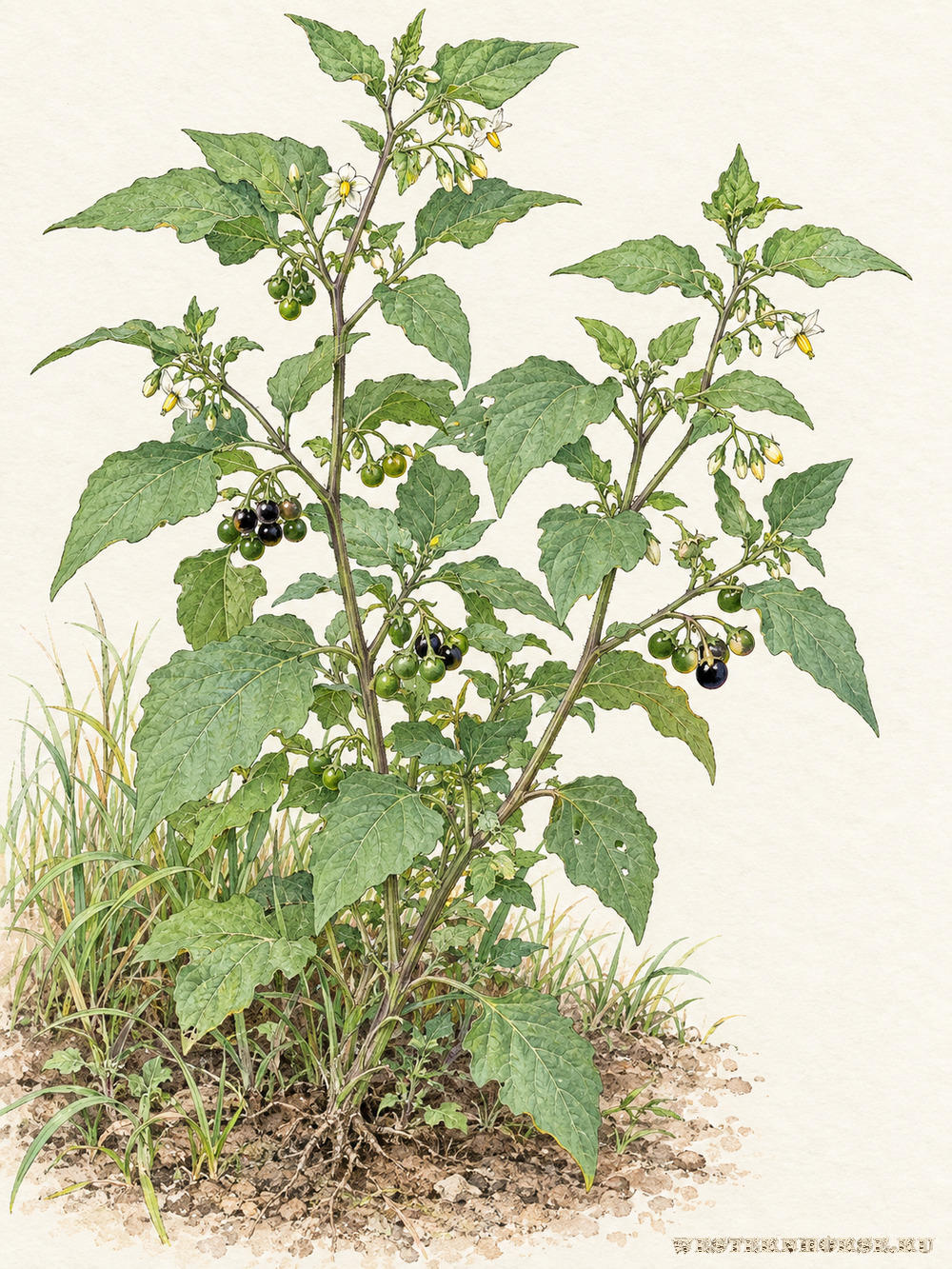 Иллюстрация: Паслён чёрный (Solanum nigrum L.) — целое растение