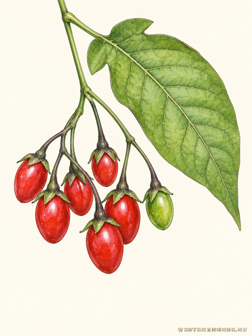Иллюстрация: Паслён сладко-горький (Solanum dulcamara L.) — красные ягоды