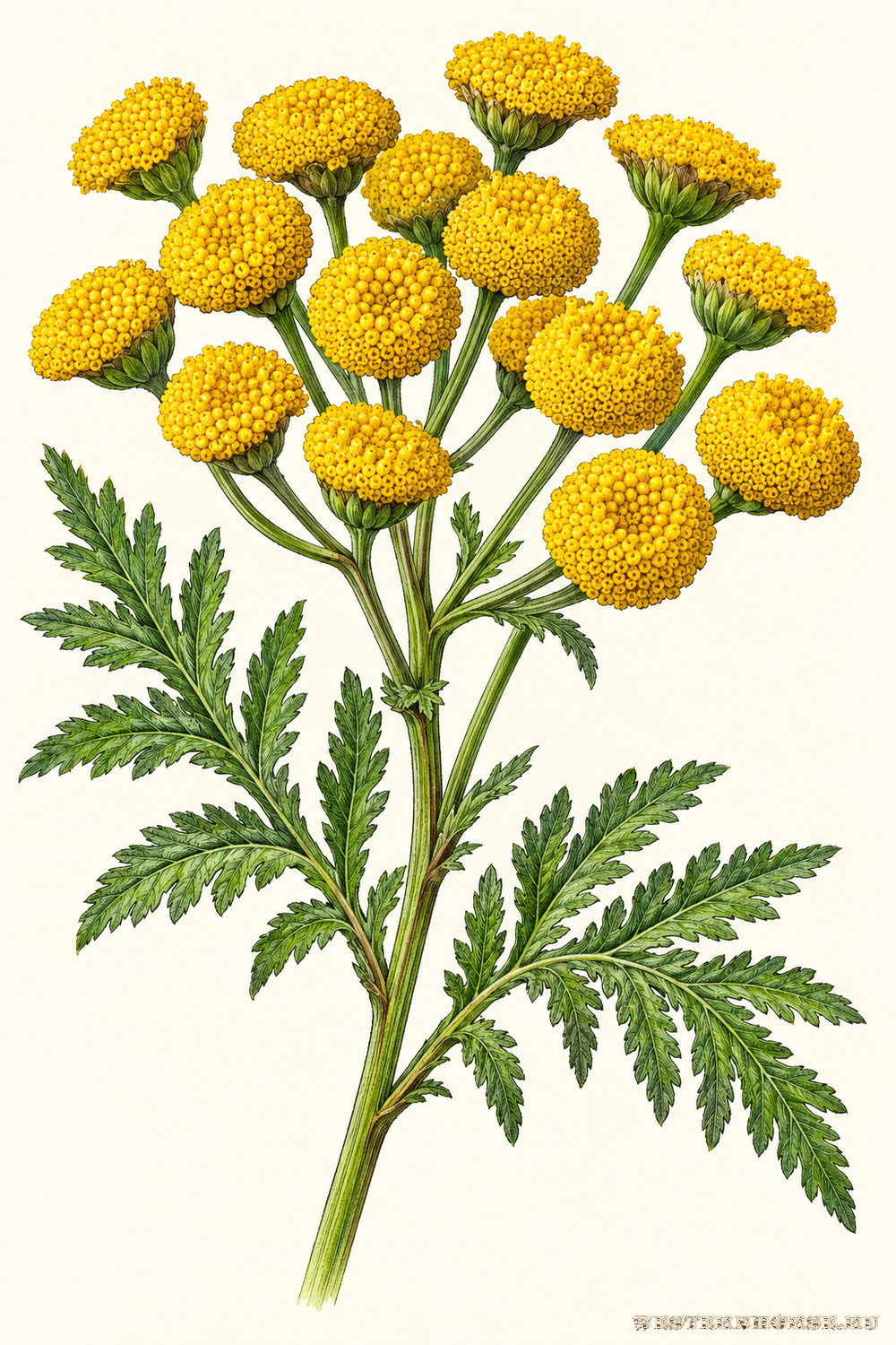Иллюстрация: Пижма обыкновенная (Tanacetum vulgare L.) — соцветия крупным планом