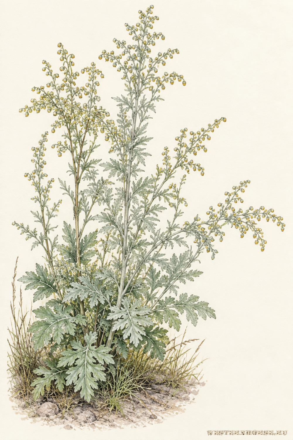 Иллюстрация: Полынь горькая (Artemisia absinthium L.) — общий вид цветущего растения