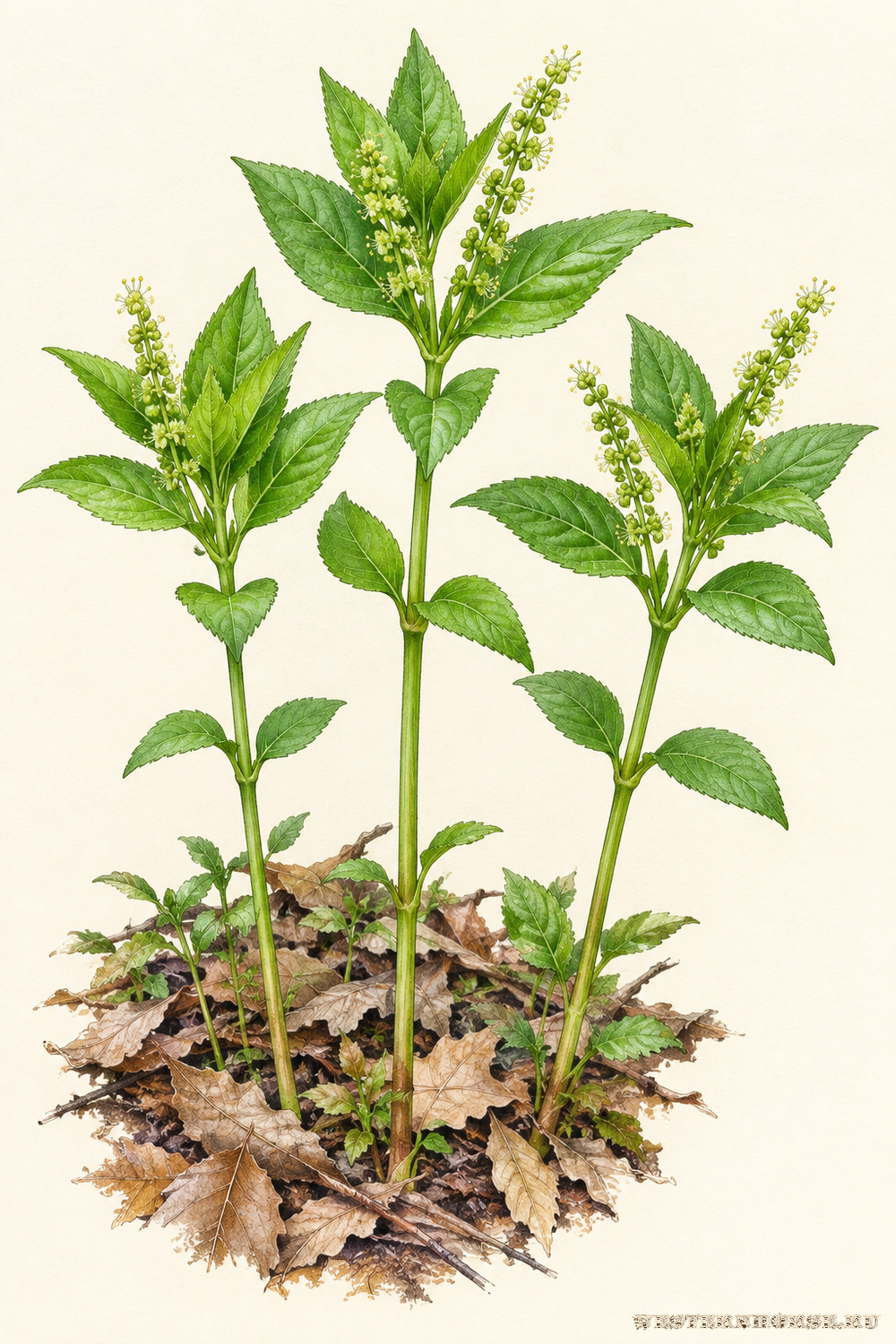 Иллюстрация: Пролесник многолетний (Mercurialis perennis L.) — цветущие побеги