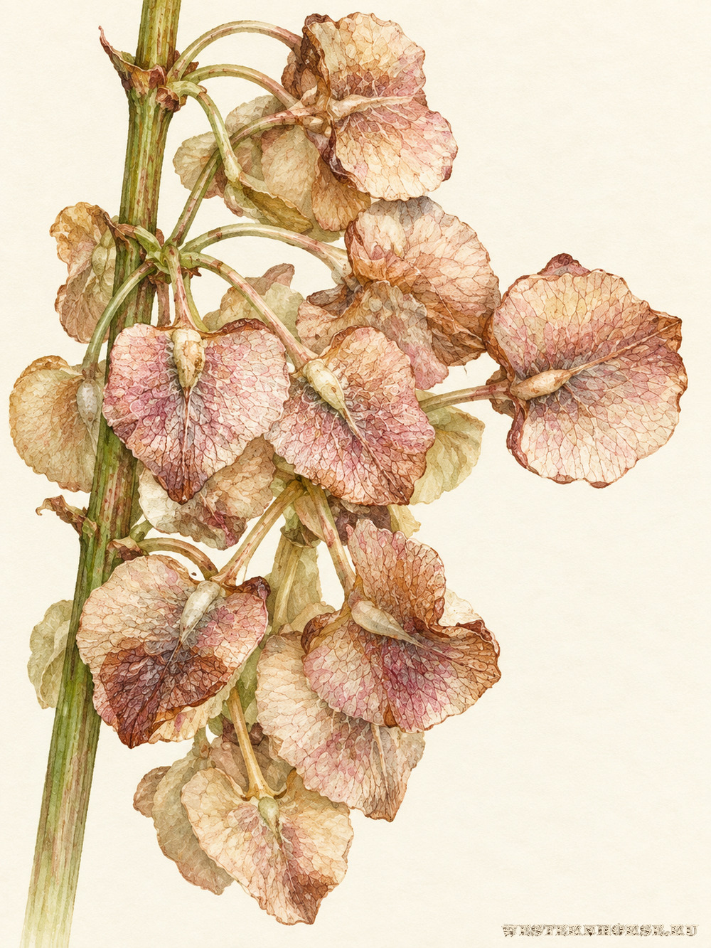 Иллюстрация: Щавель конский (Rumex confertus Willd.) — плодоносящая веточка