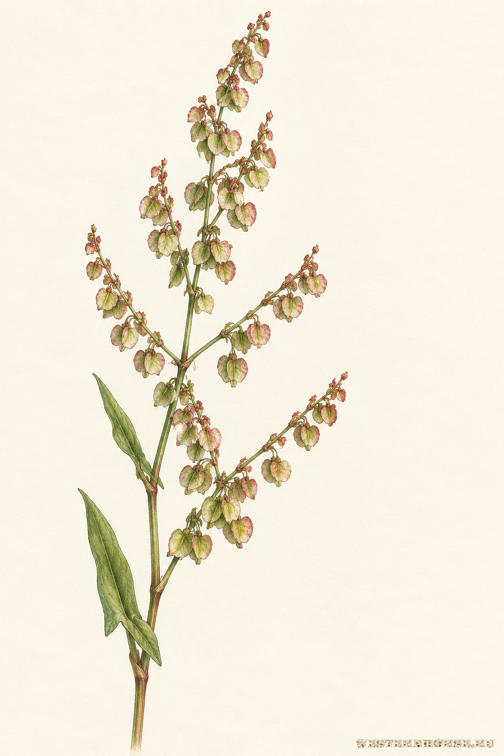 Иллюстрация: Щавель кислый (Rumex acetosa L.) — плодоносящий побег