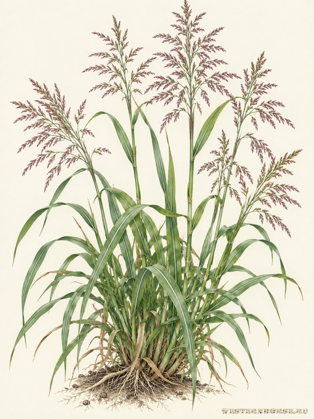 Иллюстрация: Гумай, сорго алеппское (Sorghum halepense (L.) Pers.) — цветущая куртина целиком