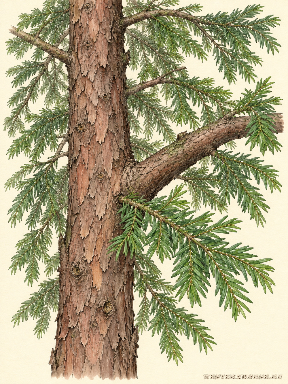 Иллюстрация: Тис ягодный (Taxus baccata L.) — кора и основание ветви