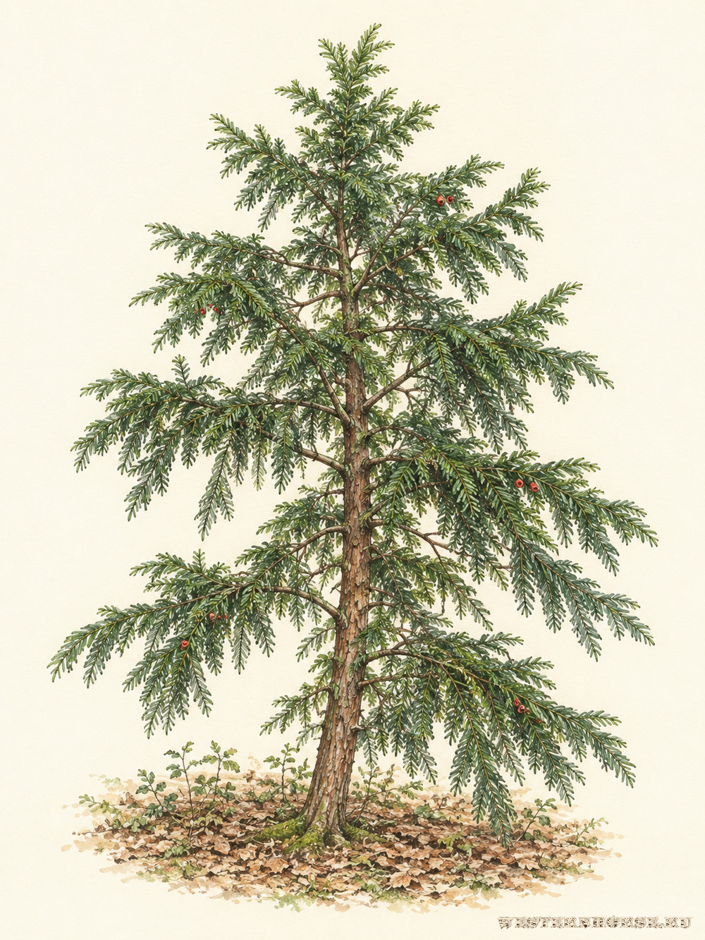Иллюстрация: Тис ягодный (Taxus baccata L.) — дерево в лесу