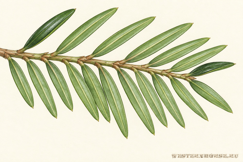 Иллюстрация: Тис ягодный (Taxus baccata L.) — нижняя сторона хвои