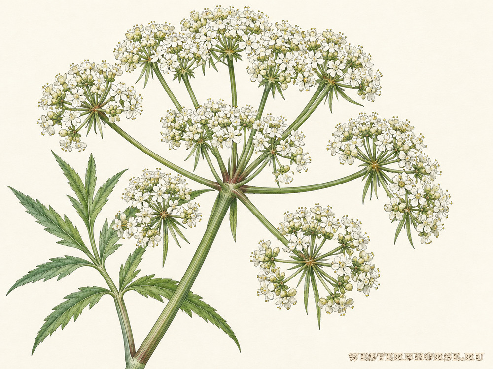 Иллюстрация: Вёх ядовитый (Cicuta virosa L.) — белое сложное соцветие