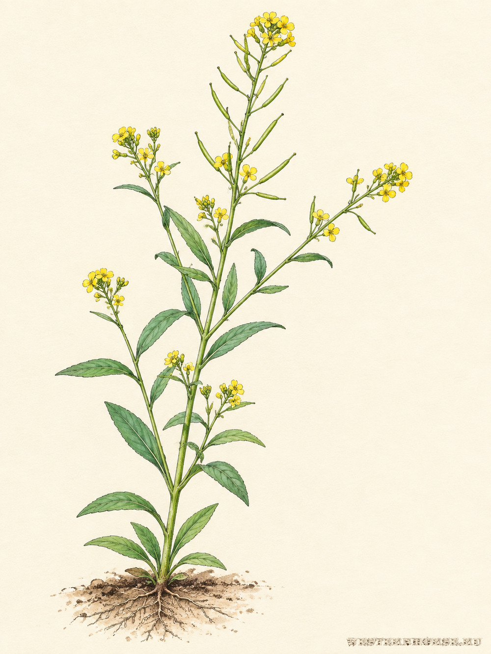 Иллюстрация: Желтушник левкойный (Erysimum cheiranthoides L.) — общий вид растения