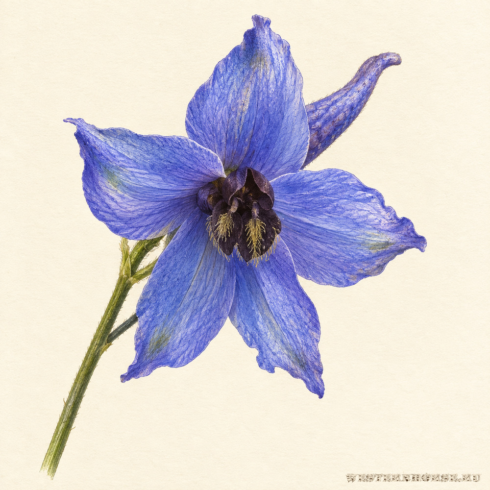 Иллюстрация: Живокость высокая (Delphinium elatum L.) — цветок спереди