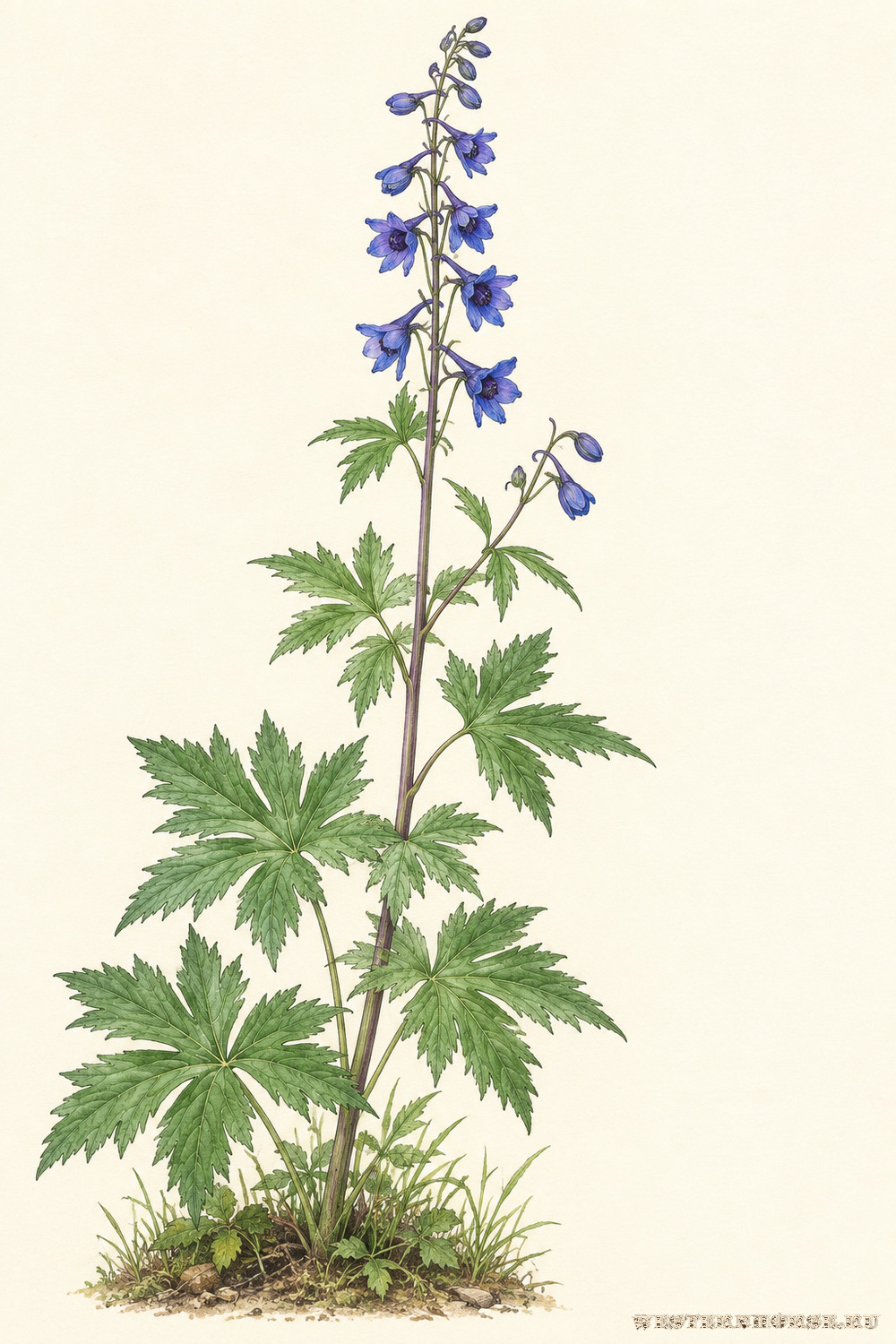 Иллюстрация: Живокость высокая (Delphinium elatum L.) — цветущее растение целиком