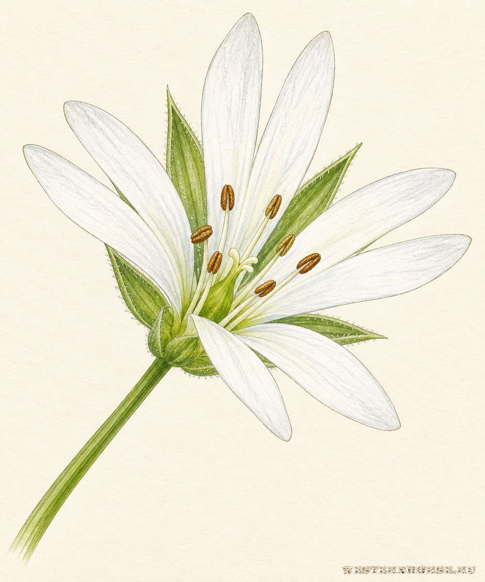 Иллюстрация: Звездчатка злаковая (Stellaria graminea L.) — цветок крупным планом